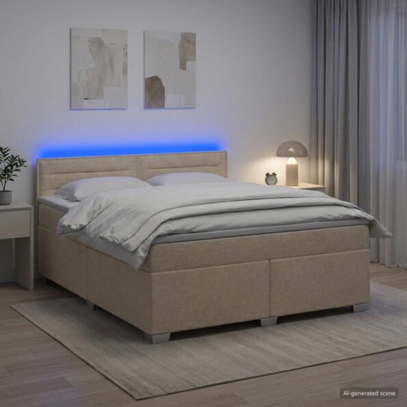 vidaXL Posteľ s boxspringom a matracom a LED Krémová 180 x 200 cm – Obrázok 4
