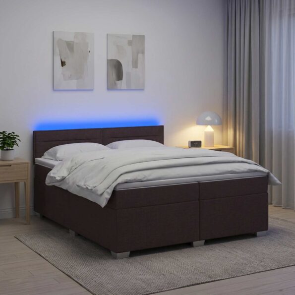 vidaXL Posteľ s boxspringom a matracom a LED Tmavohnedá 200 x 200 cm – Obrázok 13
