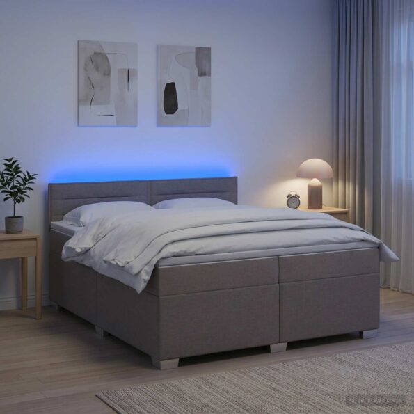 vidaXL Posteľ s boxspringom a matracom a LED Sivohnedá 200 x 200 cm – Obrázok 13