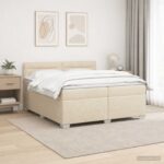 vidaXL Posteľ s boxspringom a matracom a LED Krémová 200 x 200 cm