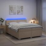 vidaXL Posteľ s boxspringom a matracom a LED Krémová 200 x 200 cm – Obrázok 13