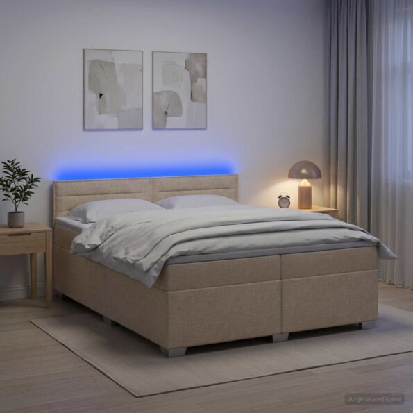 vidaXL Posteľ s boxspringom a matracom a LED Krémová 200 x 200 cm – Obrázok 13