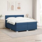 vidaXL Posteľ s boxspringom a matracom a LED Modrá 200 x 200 cm Látka