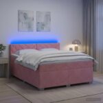 vidaXL Posteľ s boxspringom a matracom a LED Ružová 140 x 190 cm Zamat