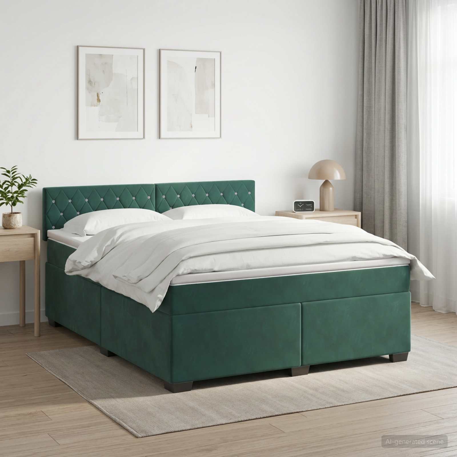3452207_1.jpg vidaXL Posteľ s boxspringom a matracom a LED Tmavozelená 160 x 200 cm – Obrázok 1