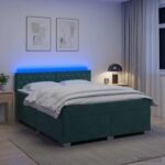vidaXL Posteľ s boxspringom a matracom a LED Tmavozelená 160 x 200 cm – Obrázok 4