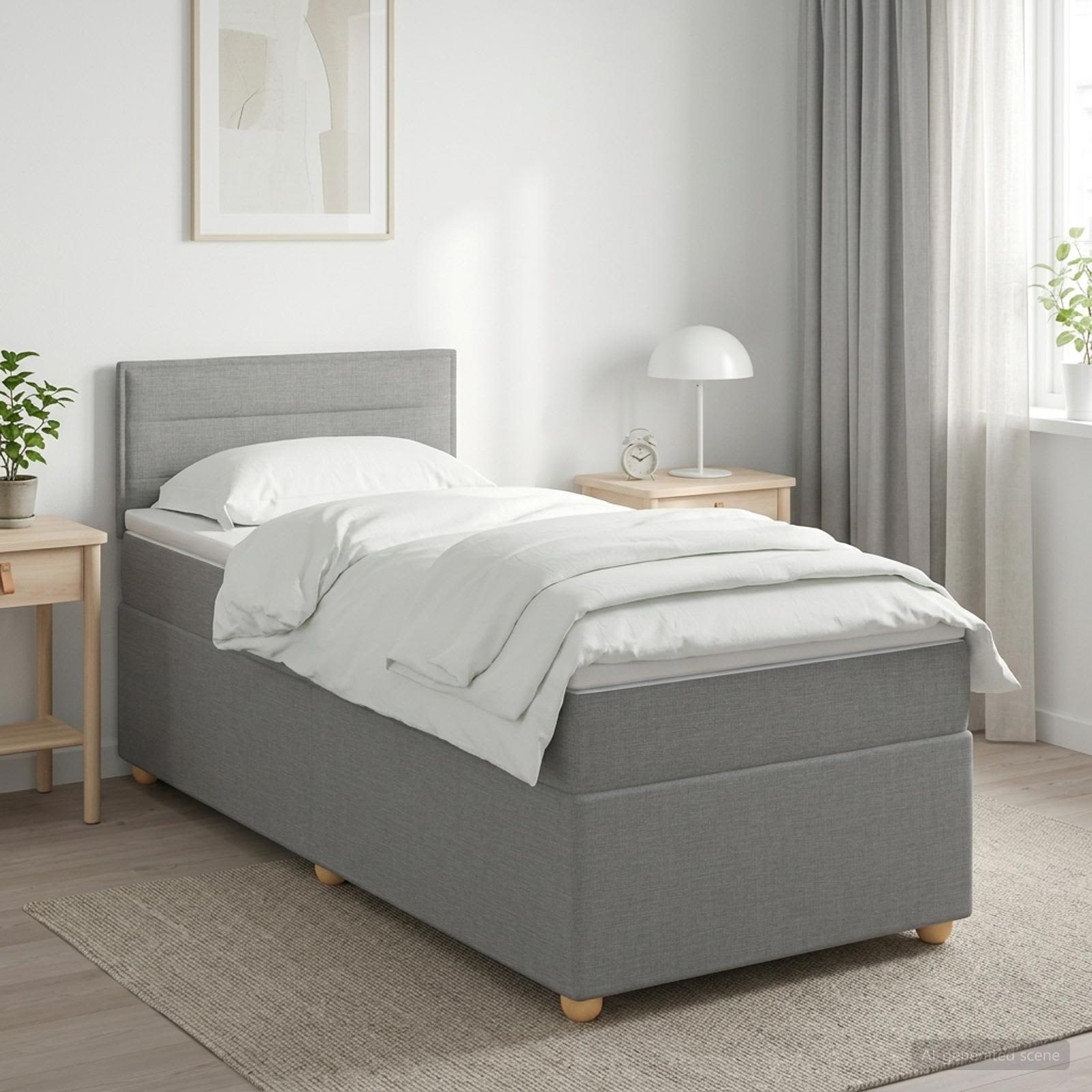 3452345_1.jpg vidaXL Posteľ boxspring s matracom Svetlosivá 100 x 200 cm Látka – Obrázok 1