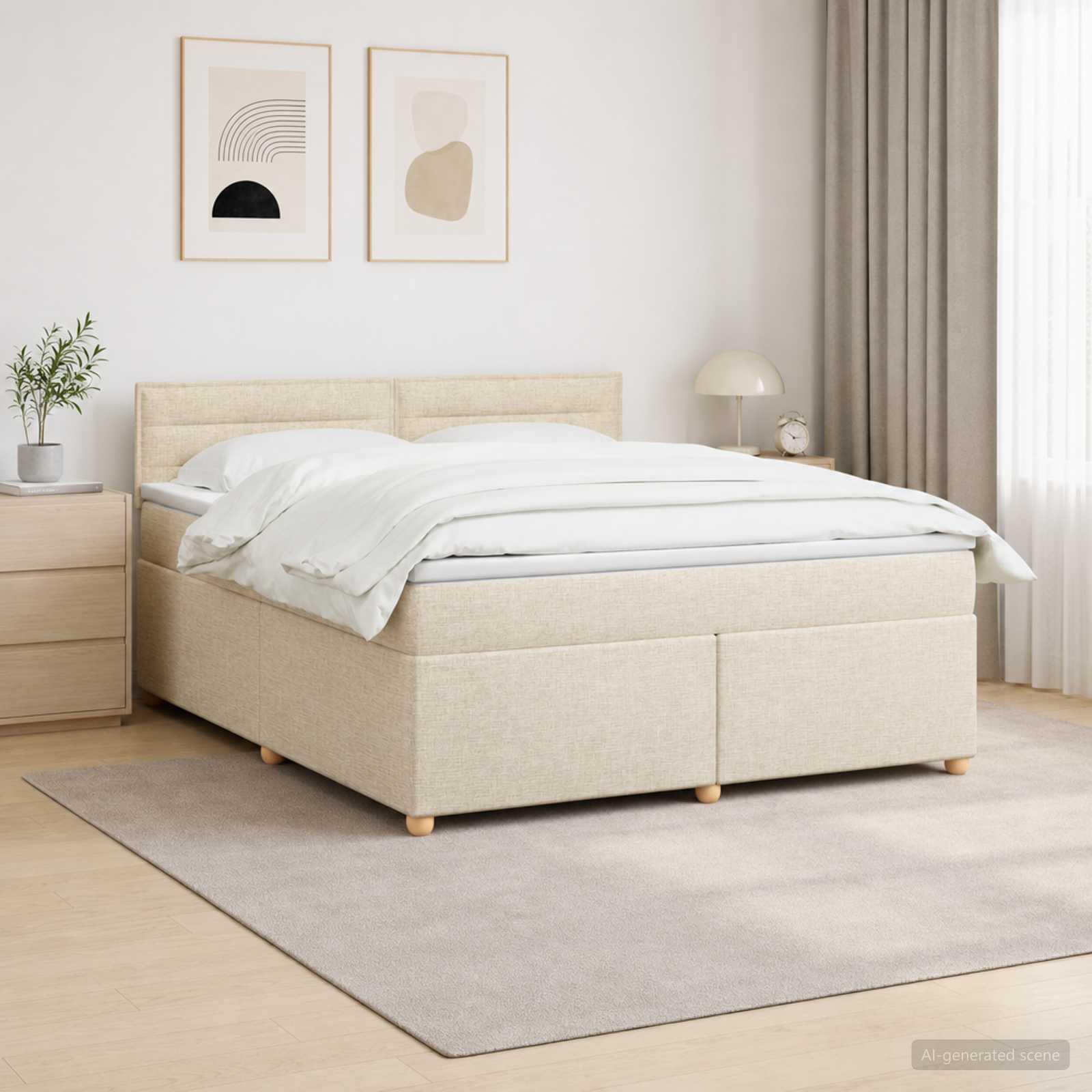 3452455_1.jpg vidaXL Posteľ boxspring s matracom Krémová 160 x 200 cm Látka – Obrázok 1