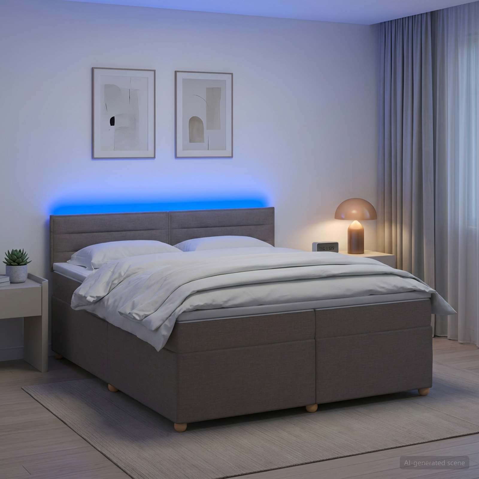 3452496_1.jpg vidaXL Posteľ boxspring s matracom Sivohnedá 200 x 200 cm Látka – Obrázok 1