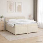 vidaXL Posteľ boxspring s matracom Krémová 200 x 200 cm Látka – Obrázok 13
