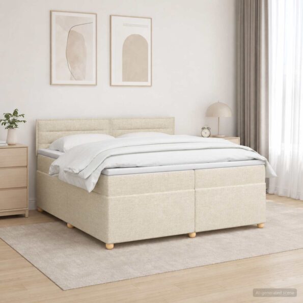 vidaXL Posteľ boxspring s matracom Krémová 200 x 200 cm Látka – Obrázok 4