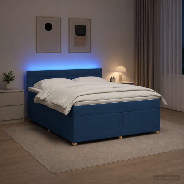 vidaXL Posteľ boxspring s matracom Modrá 200 x 200 cm Látka – Obrázok 4