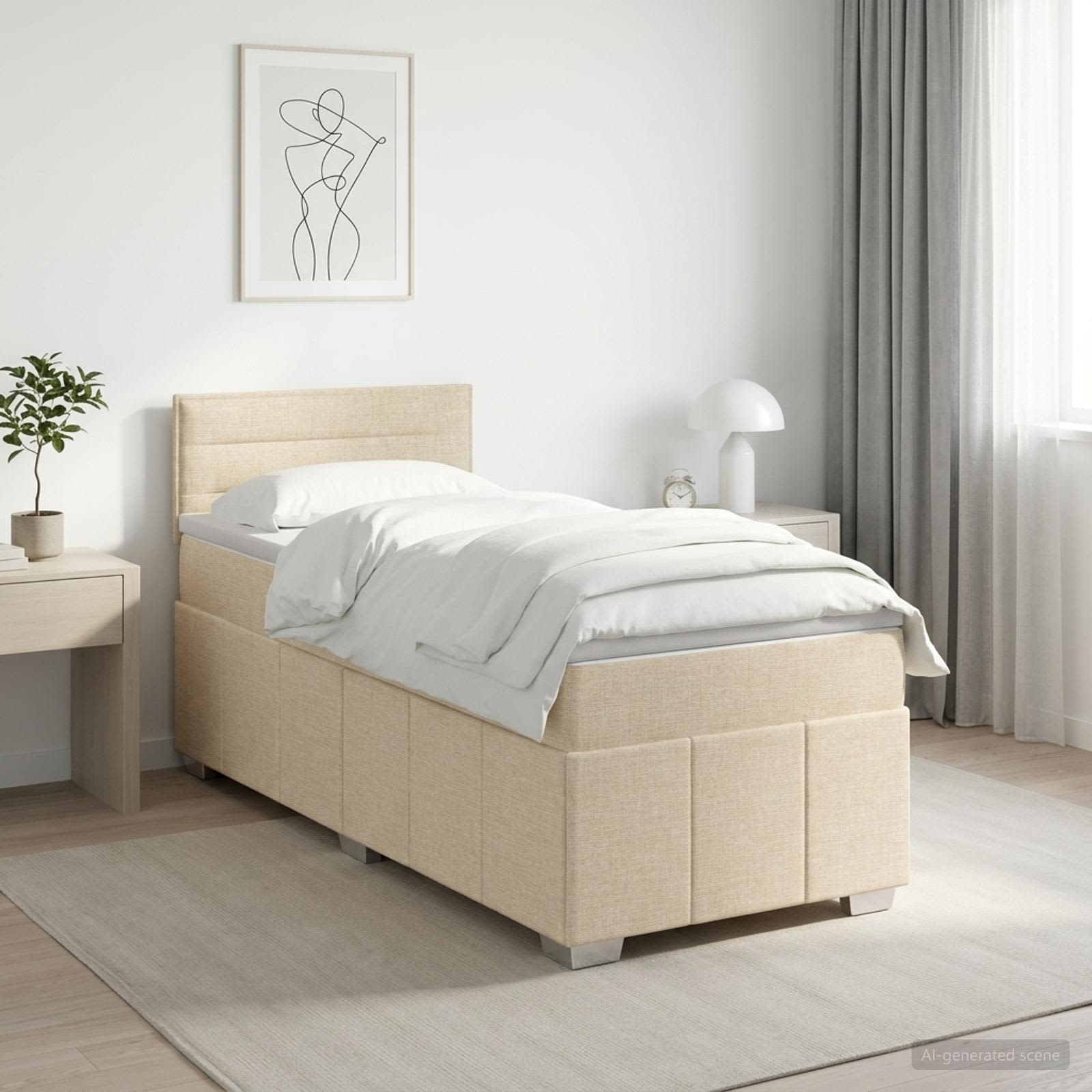 3452584_1.jpg vidaXL Posteľ boxspring s matracom Krémová 90 x 200 cm Látka – Obrázok 1