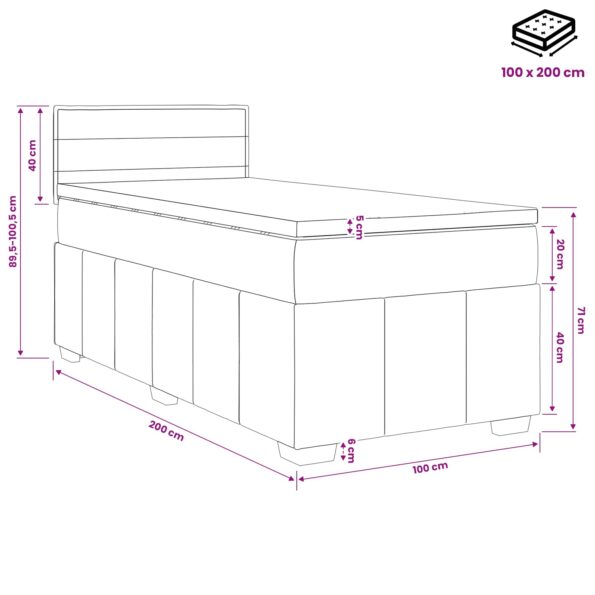 vidaXL Posteľ boxspring s matracom Tmavohnedá 100 x 200 cm Látka – Obrázok 13