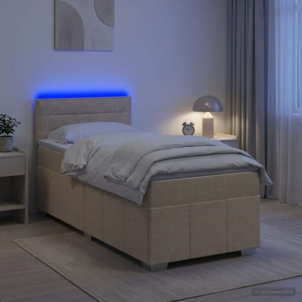 vidaXL Posteľ boxspring s matracom Krémová 100 x 200 cm Látka – Obrázok 4
