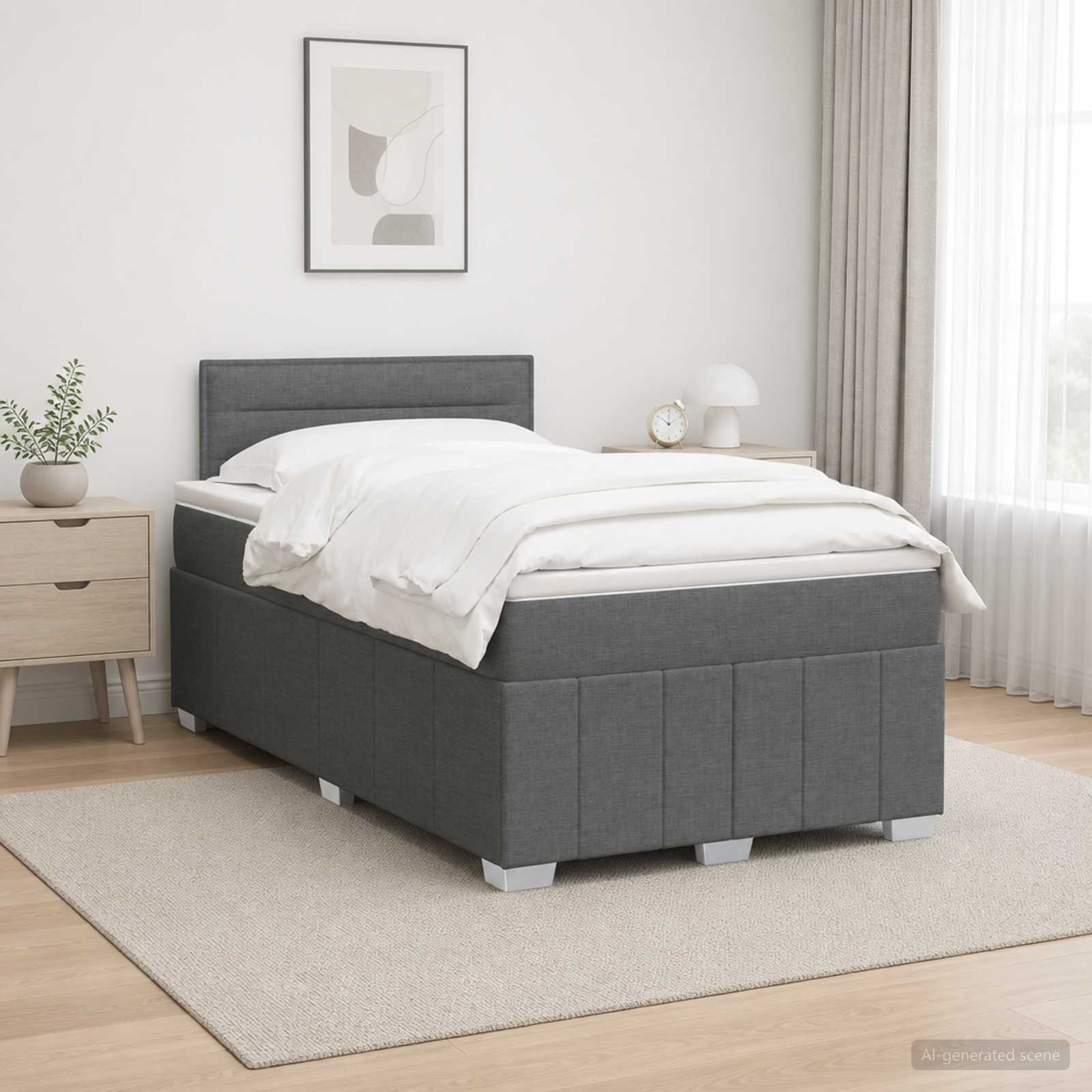 3452622_1.jpg vidaXL Posteľ boxspring s matracom Tmavosivá 120 x 190 cm Látka – Obrázok 1
