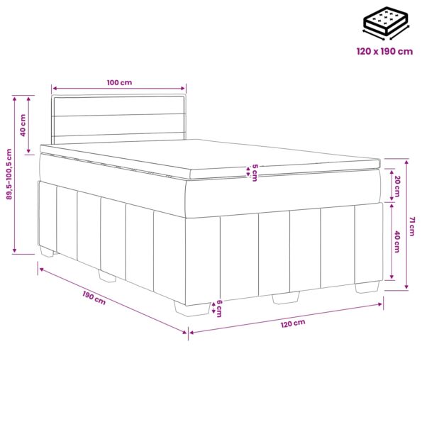 vidaXL Posteľ boxspring s matracom Tmavohnedá 120 x 190 cm Látka – Obrázok 13