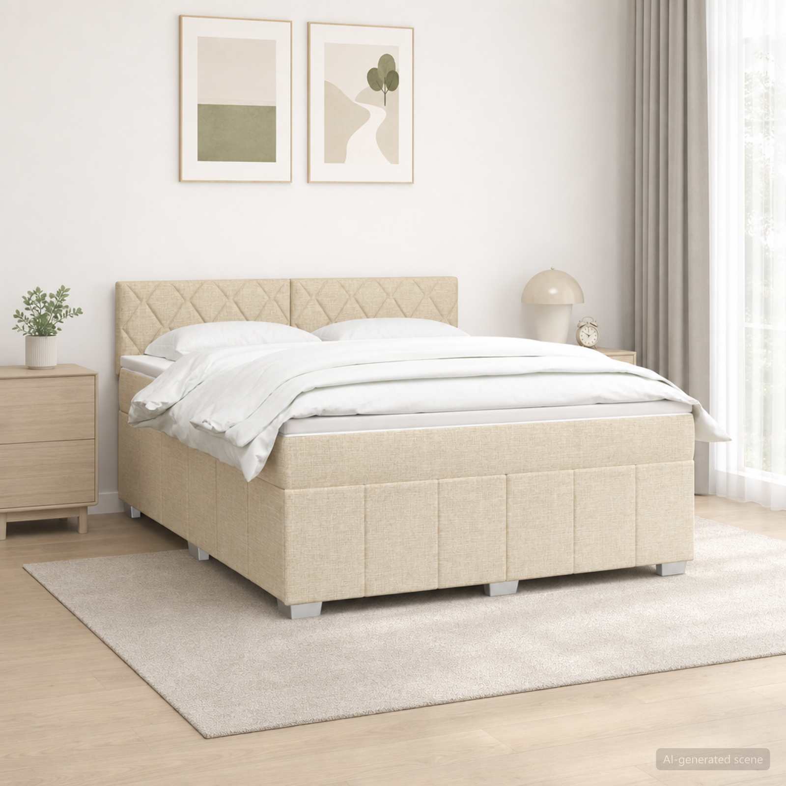 3452703_1.jpg vidaXL Posteľ boxspring s matracom Krémová 140 x 200 cm Látka – Obrázok 1
