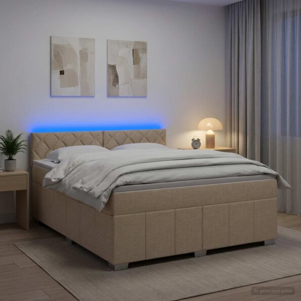 vidaXL Posteľ boxspring s matracom Krémová 140 x 200 cm Látka – Obrázok 4