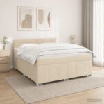 vidaXL Posteľ boxspring s matracom Krémová 160 x 200 cm Látka – Obrázok 4