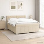 vidaXL Posteľ boxspring s matracom Krémová 160 x 200 cm Látka