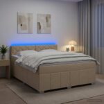 vidaXL Posteľ boxspring s matracom Krémová 160 x 200 cm Látka – Obrázok 4