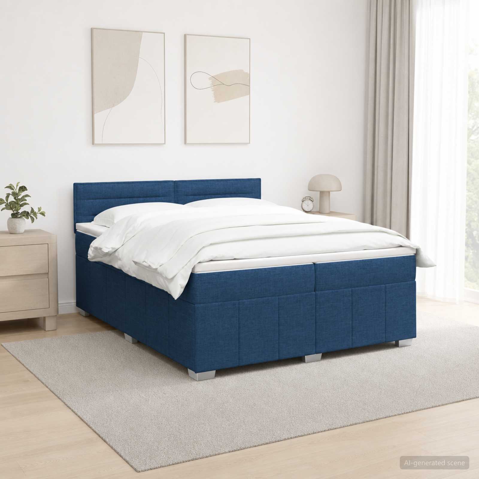 3452753_1.jpg vidaXL Posteľ boxspring s matracom Modrá 200 x 200 cm Látka – Obrázok 1