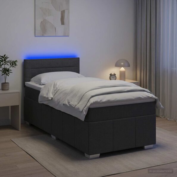 vidaXL Posteľ s boxspringom a matracom a LED Tmavosivá 90 x 190 cm – Obrázok 12