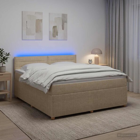vidaXL Posteľ boxspring s matracom Krémová 160 x 200 cm Látka – Obrázok 4