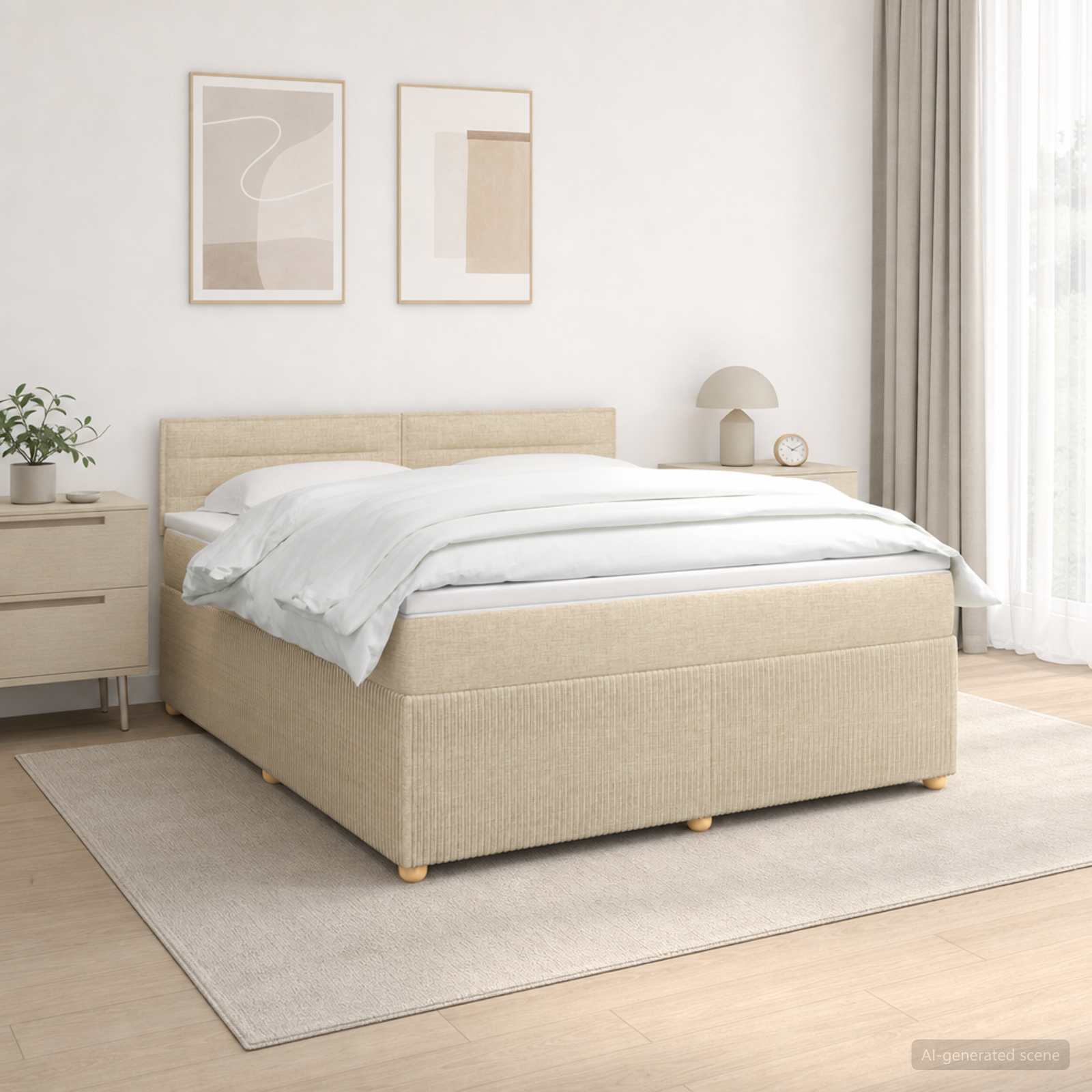 3452986_1.jpg vidaXL Posteľ boxspring s matracom Krémová 180 x 200 cm Látka – Obrázok 1