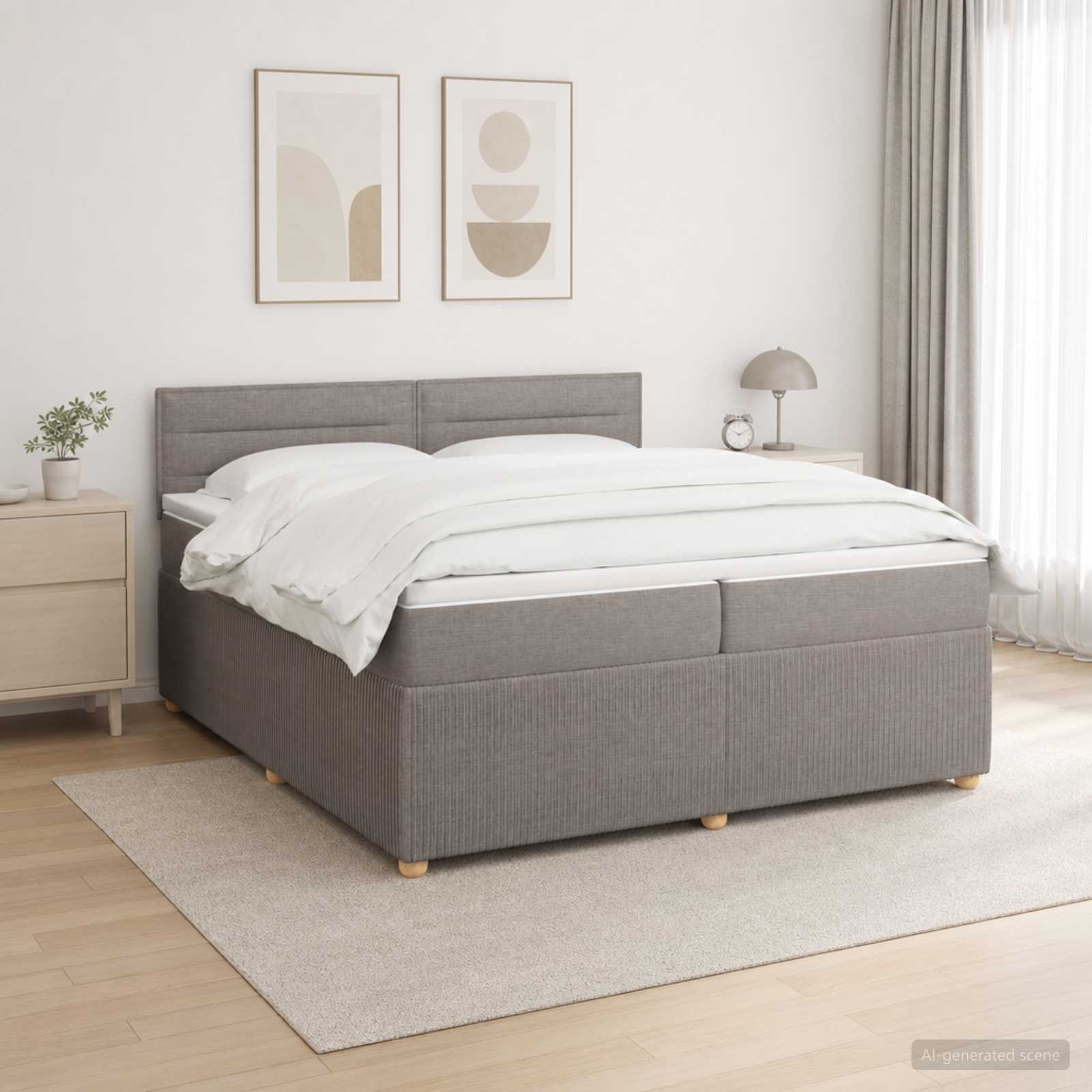 3453006_1.jpg vidaXL Posteľ boxspring s matracom Sivohnedá 200 x 200 cm Látka – Obrázok 1