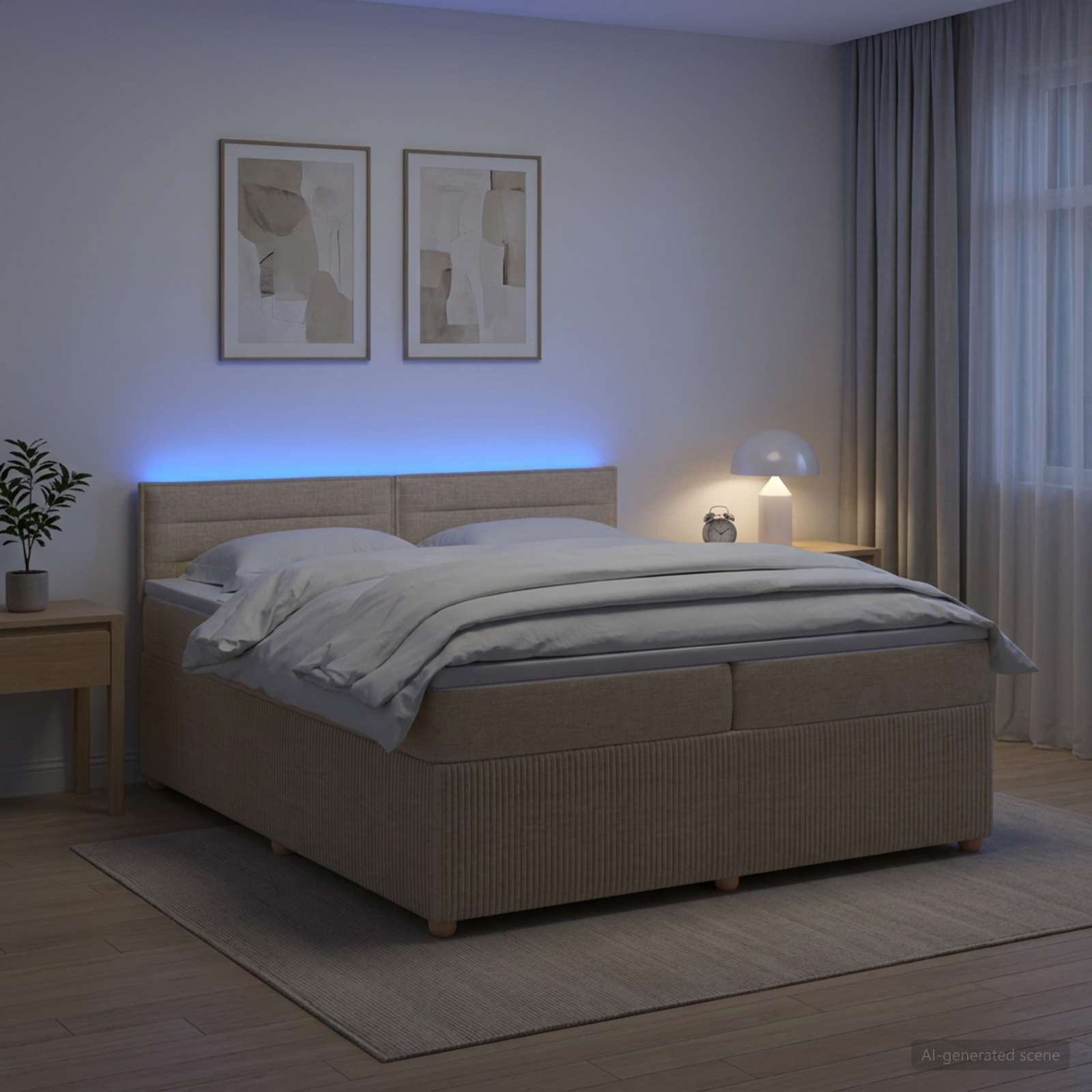 3453007_1.jpg vidaXL Posteľ boxspring s matracom Krémová 200 x 200 cm Látka – Obrázok 1