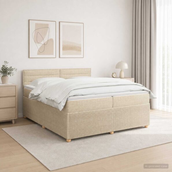 vidaXL Posteľ boxspring s matracom Krémová 200 x 200 cm Látka – Obrázok 13