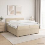 vidaXL Posteľ boxspring s matracom Krémová 200 x 200 cm Látka – Obrázok 4