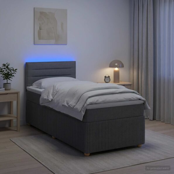 vidaXL Posteľ s boxspringom a matracom a LED Tmavosivá 90 x 190 cm – Obrázok 12