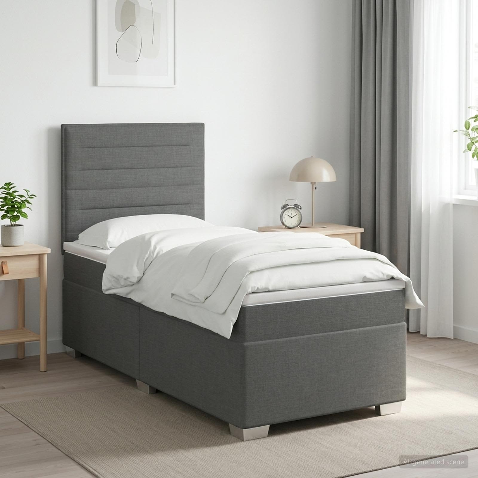 3453291_1.jpg vidaXL Posteľ boxspring s matracom Tmavosivá 90 x 190 cm Látka – Obrázok 1