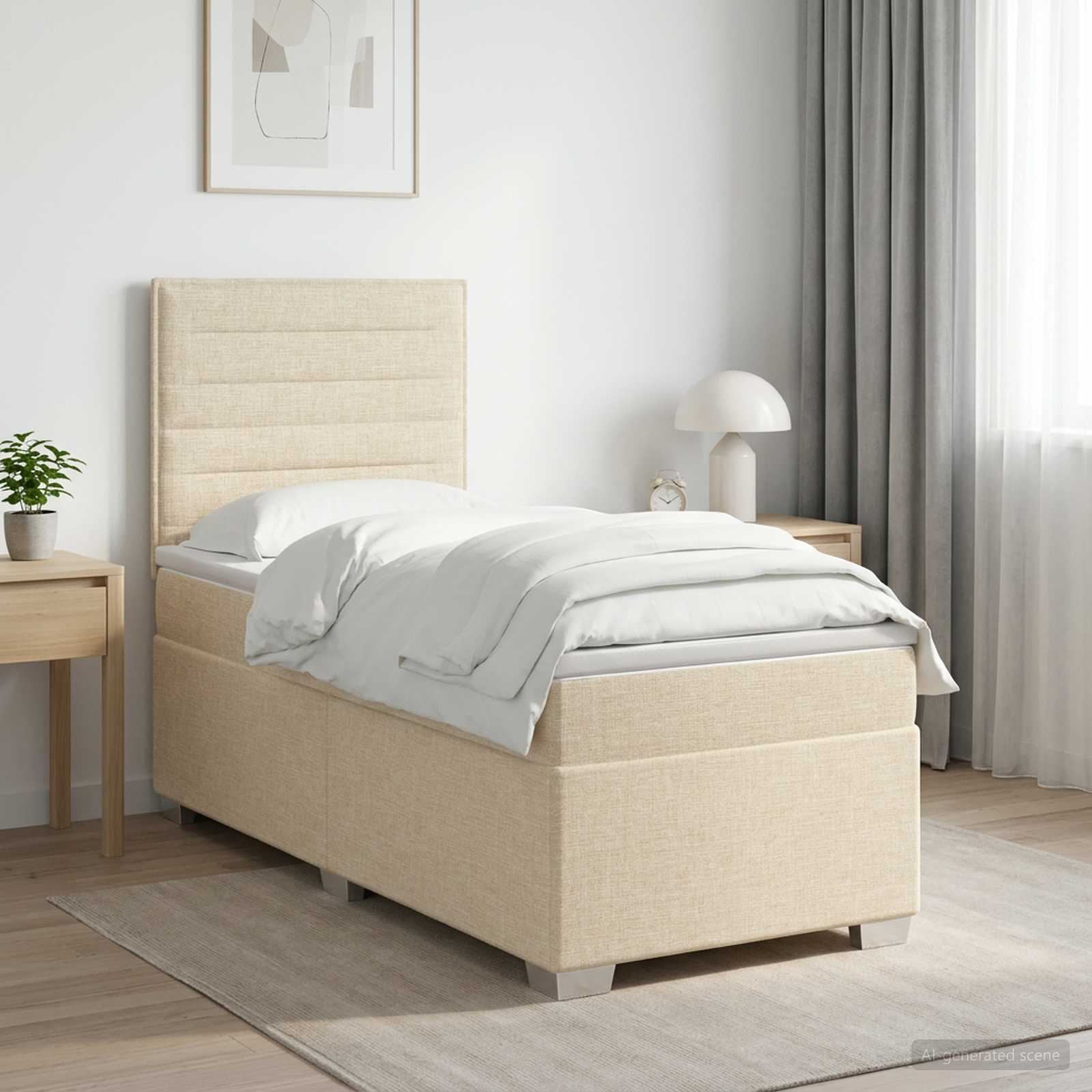 3453295_1.jpg vidaXL Posteľ boxspring s matracom Krémová 90 x 190 cm Látka – Obrázok 1