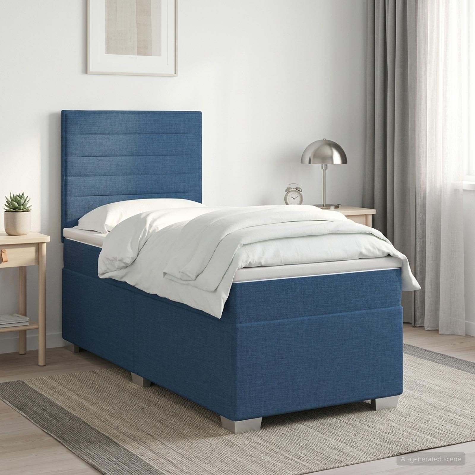 3453338_1.jpg vidaXL Posteľ boxspring s matracom Modrá 100 x 200 cm Látka – Obrázok 1