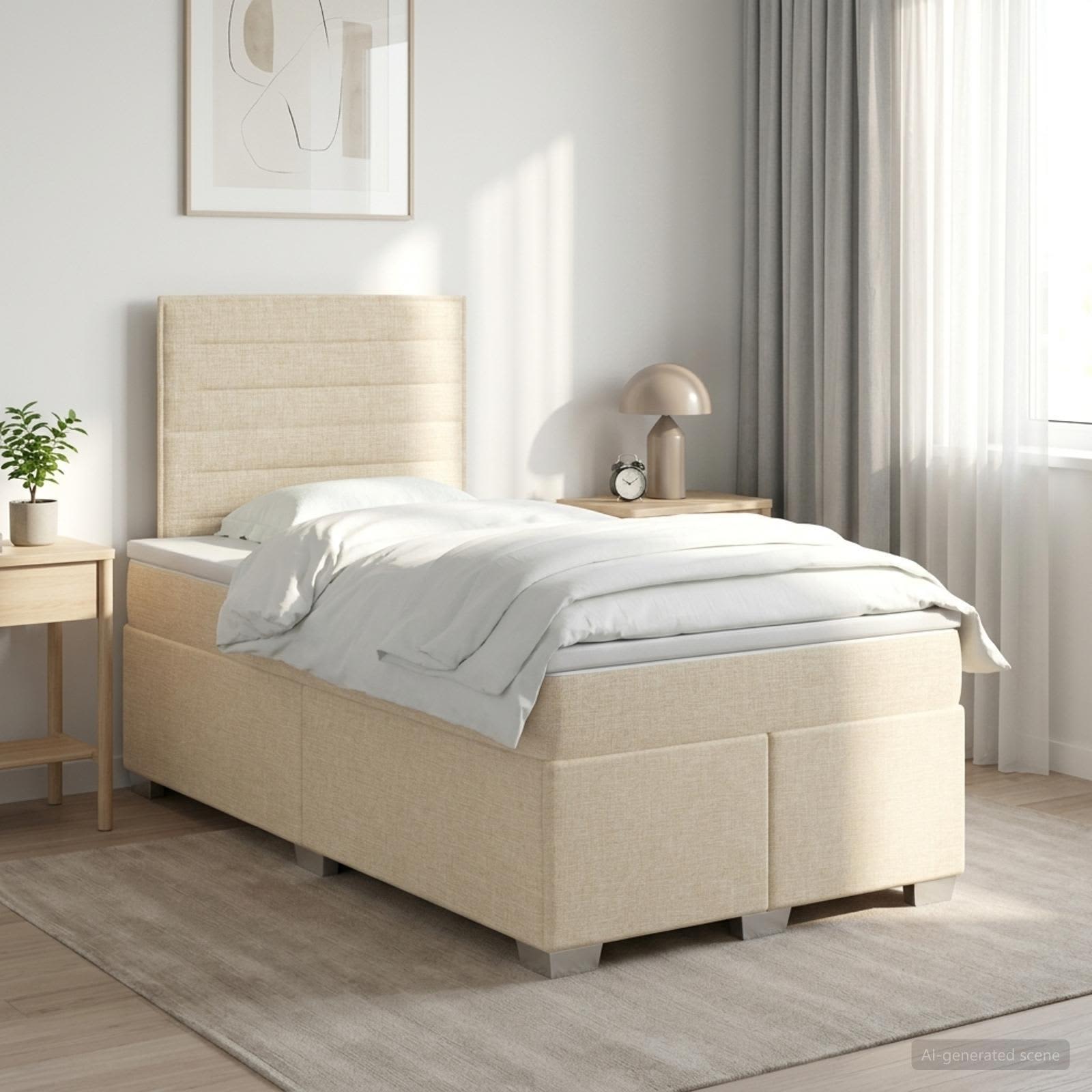 3453358_1.jpg vidaXL Posteľ boxspring s matracom Krémová 120 x 190 cm Látka – Obrázok 1