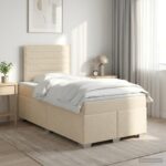 vidaXL Posteľ boxspring s matracom Krémová 120 x 200 cm Látka