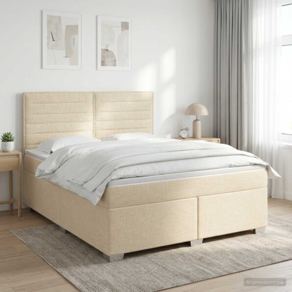 vidaXL Posteľ boxspring s matracom Krémová 140 x 190 cm Látka – Obrázok 11