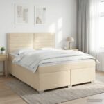 vidaXL Posteľ boxspring s matracom Krémová 140 x 190 cm Látka