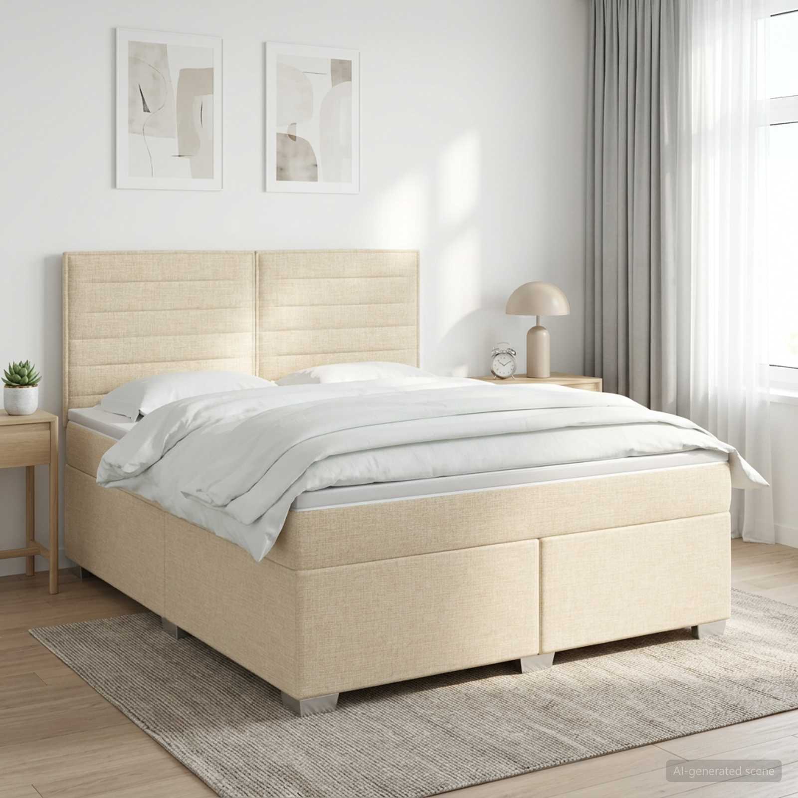 3453421_1.jpg vidaXL Posteľ boxspring s matracom Krémová 140 x 200 cm Látka – Obrázok 1