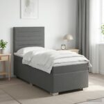 vidaXL Posteľ boxspring s matracom Tmavosivá Jednoduchý Látka
