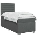 vidaXL Posteľ boxspring s matracom Tmavosivá Jednoduchý Látka – Obrázok 2