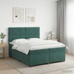 vidaXL Posteľ boxspring s matracom Tmavozelená 200 x 200 cm Zamat