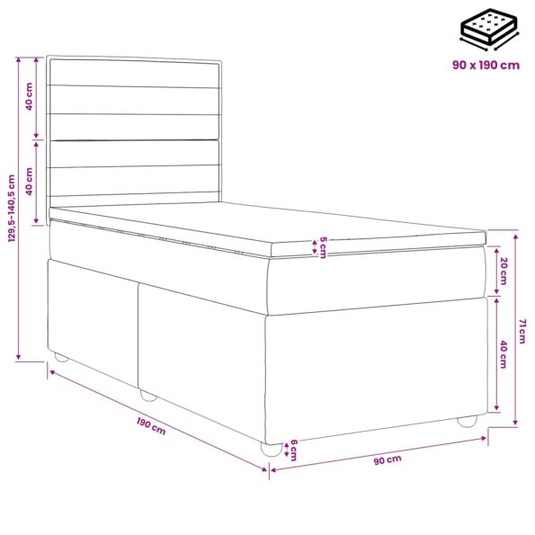 vidaXL Posteľ boxspring s matracom Tmavosivá 90 x 190 cm Látka – Obrázok 10