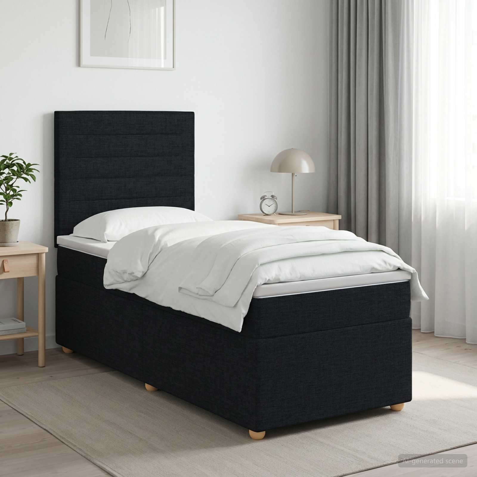 3453811_1.jpg vidaXL Posteľ boxspring s matracom Čierna 100 x 200 cm Látka – Obrázok 1