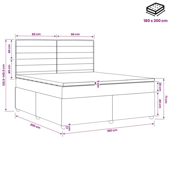 vidaXL Posteľ boxspring s matracom Tmavosivá 180 x 200 cm Látka – Obrázok 10