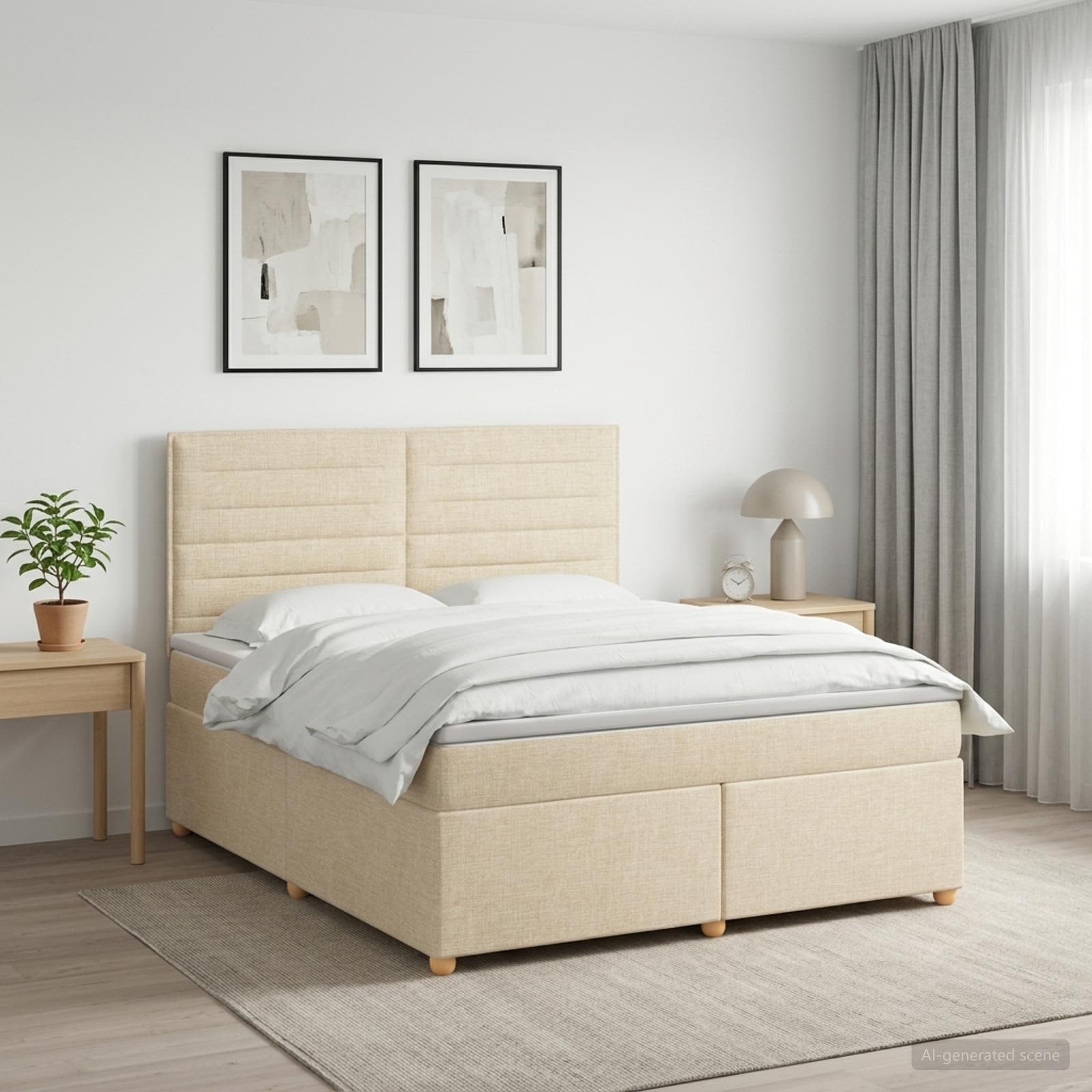 3453940_1.jpg vidaXL Posteľ boxspring s matracom Krémová 180 x 200 cm Látka – Obrázok 1
